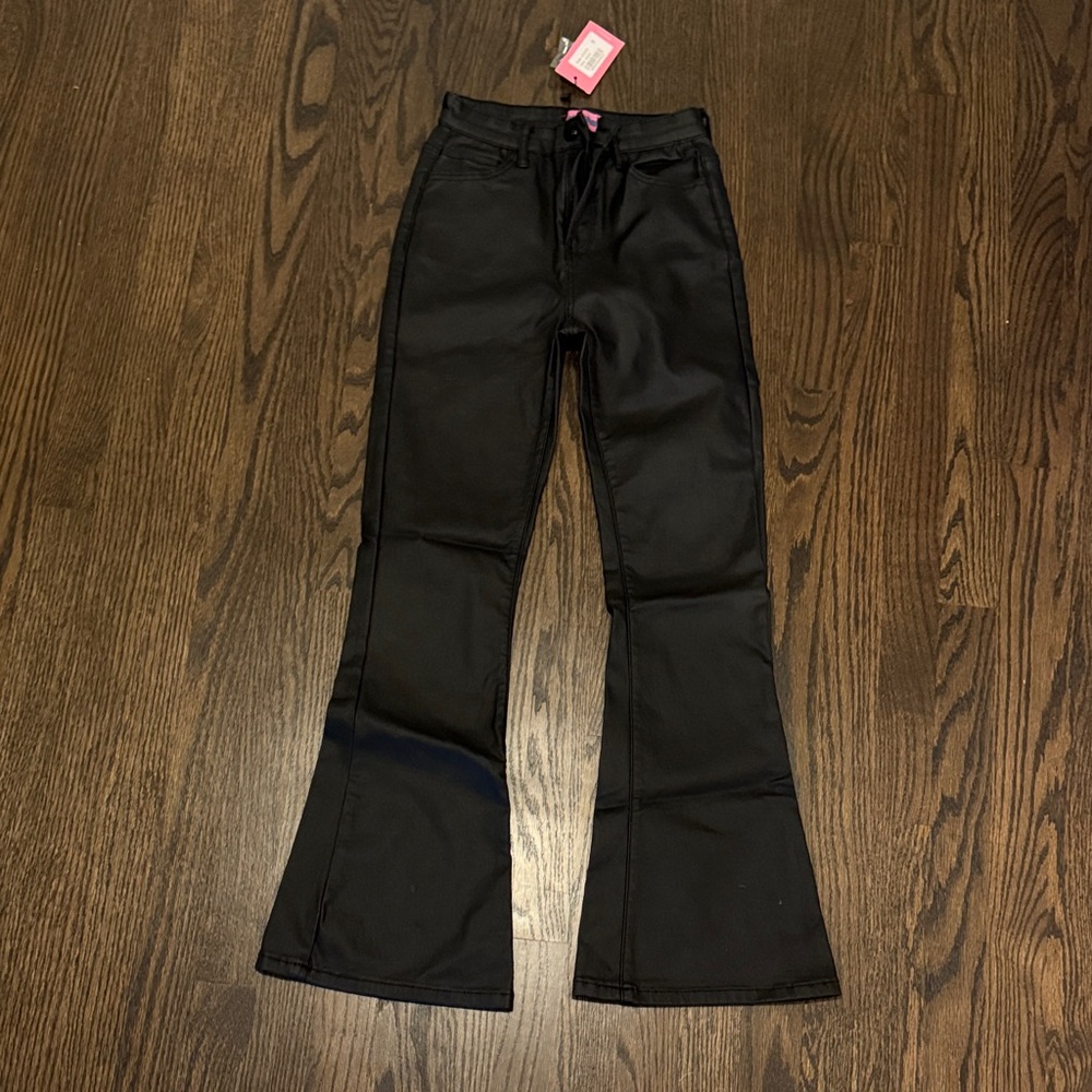 Edikted Black Leather Flare Pants